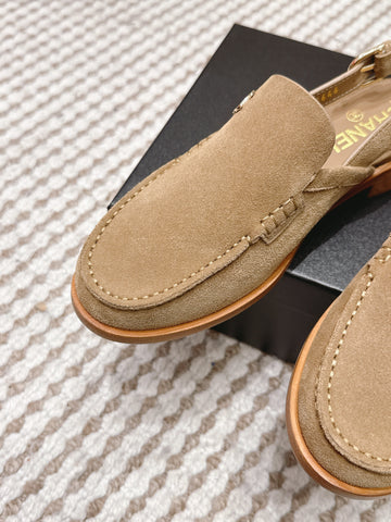 CHANEL 26S SLINGBACK LOAFERS IN LIGHT BROWN SUEDE