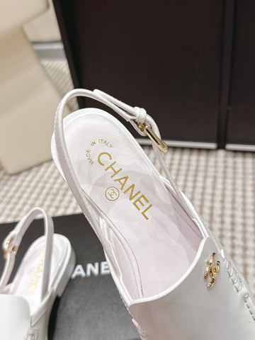 CHANEL 26S SLINGBACK LOAFERS IN WHITE GLOSSY CALFSKIN