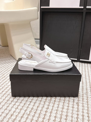 CHANEL 26S SLINGBACK LOAFERS IN WHITE GLOSSY CALFSKIN