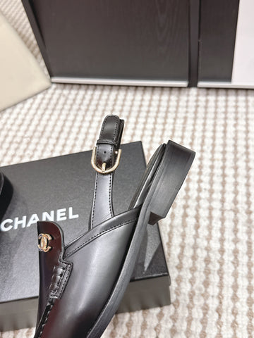 CHANEL 26S SLINGBACK LOAFERS IN BLACK CALFSKIN
