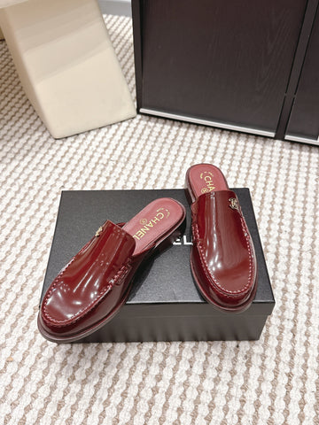 CHANEL 26S LOAFER MULES IN DARK RED GLOSSY CALFSKIN