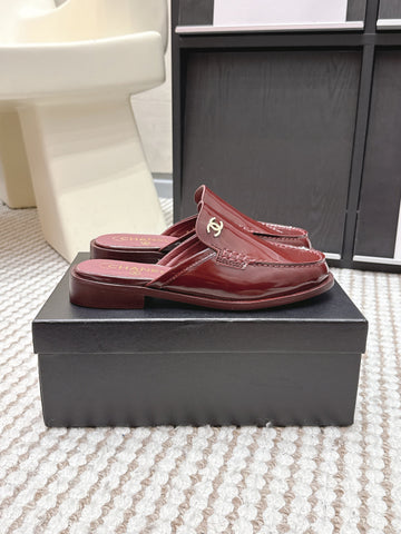 CHANEL 26S LOAFER MULES IN DARK RED GLOSSY CALFSKIN