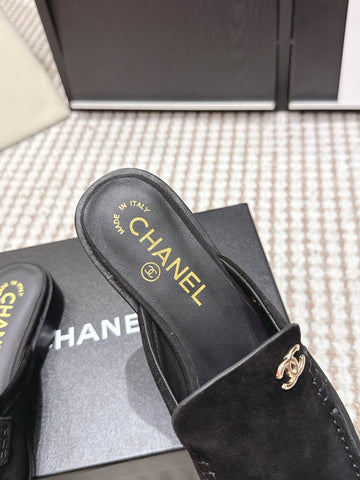 CHANEL 26S LOAFER MULES IN BLACK SUEDE