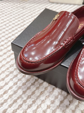 CHANEL 26S LOAFERS IN DARK RED GLOSSY CALFSKIN