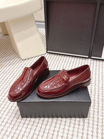CHANEL 26S LOAFERS IN DARK RED GLOSSY CALFSKIN