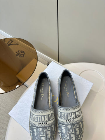 GRANVILLE ESPADRILLES FLAT 25S IN GRAY OBLIQUE EMBROIDERED COTTON