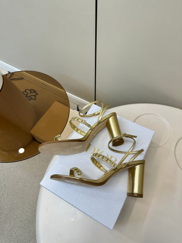 HIGH HEEL 25S SANDALS 85MM IN SHINY GOLD CALFSKIN RHINESTONES STRAP