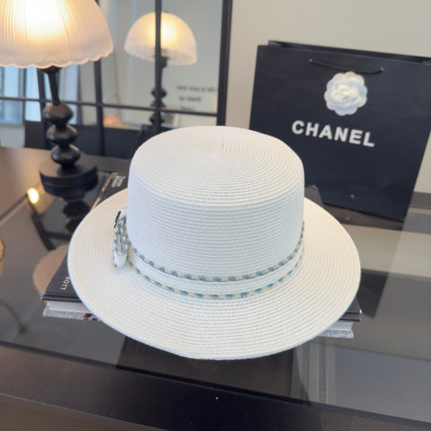 CHANEL 26S FLAT-BRIM STRAW HAT 338059