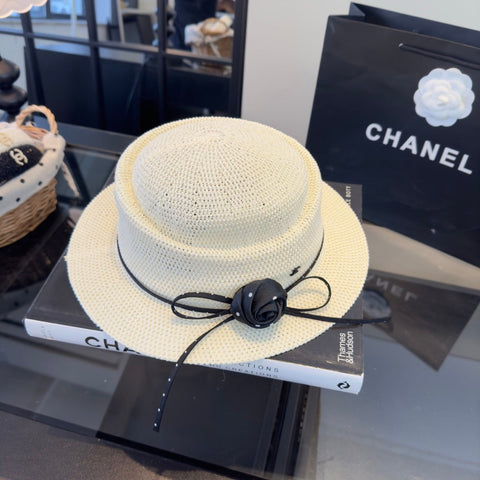 CHANEL 26S BOATER HAT WITH BLACK BOW 338036
