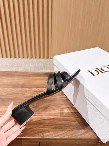 DIOR 26S MID HEEL SANDALS IN BLACK CALFSKIN MULTI STRAP GOLD HARDWARE