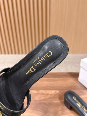 DIOR 26S MID HEEL SANDALS IN BLACK CALFSKIN MULTI STRAP GOLD HARDWARE