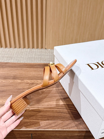 DIOR 26S MID HEEL SANDALS IN CARAMEL BROWN CALFSKIN MULTI STRAP GOLD HARDWARE