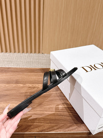 DIOR 26S MULTI STRAP SLIDE SANDALS IN BLACK CALFSKIN GOLD BUCKLE