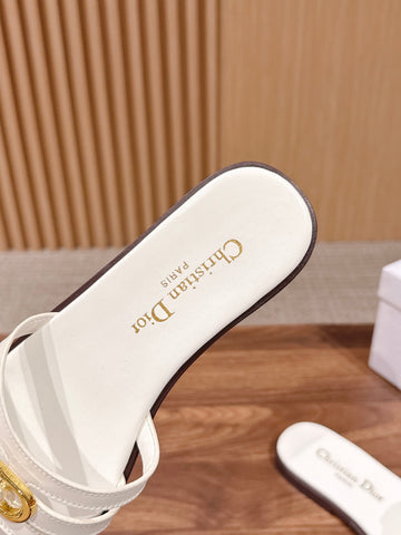 DIOR 26S MULTI STRAP SLIDE SANDALS IN WHITE CALFSKIN GOLD BUCKLE