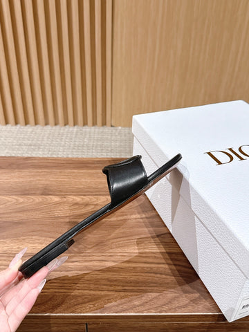 DIOR 26S SLIDE SANDALS IN BLACK CALFSKIN CD LOGO