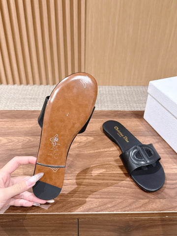 DIOR 26S SLIDE SANDALS IN BLACK CALFSKIN CD LOGO