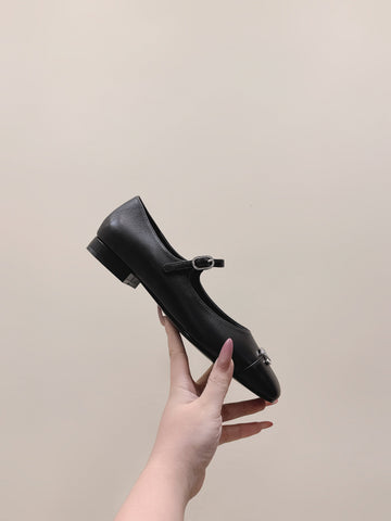 CHANEL 25S MARY JANE FLATS IN BLACK CALFSKIN SILVER HARDWARE