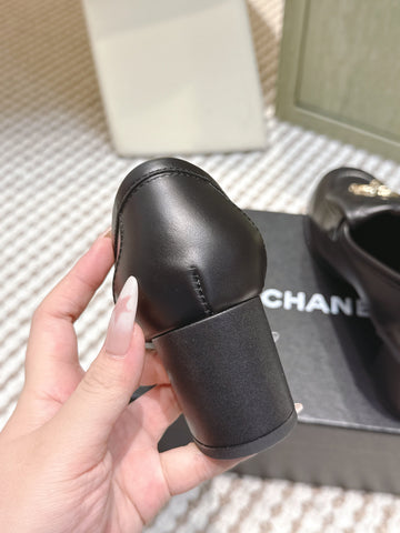 CHANEL 25S LOAFERS MOCCASIN 65MM IN BLACK CALFSKIN GOLD HARDWARE