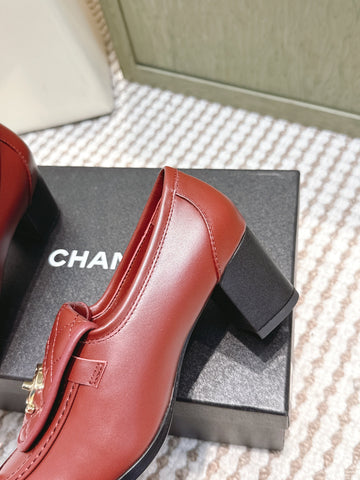 CHANEL 25S LOAFERS MOCCASIN 65MM IN BURGUNDY RED CALFSKIN GOLD HARDWARE