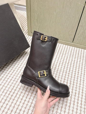 CHANEL 25S CALF-HIGH CHELSEA BOOTS IN BLACK CALFSKIN GOLD HARDWARE