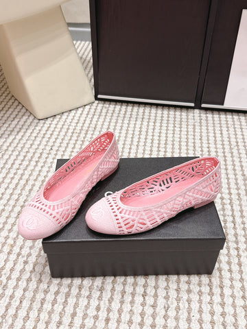 CHANEL 26S BALLET FLATS IN LIGHT PINK MESH AND FABRIC