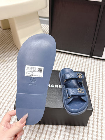CHANEL 26S SANDALS IN SLATE BLUE CALFSKIN