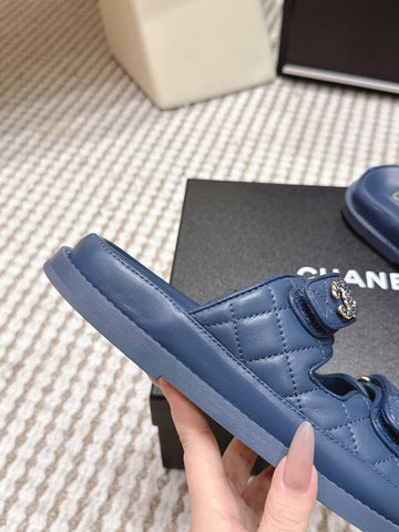 CHANEL 26S SANDALS IN SLATE BLUE CALFSKIN