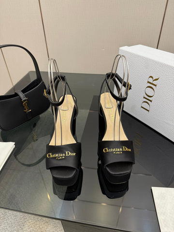 DIOR 26S HIGH HEEL SANDALS 120 MM IN BLACK SATIN
