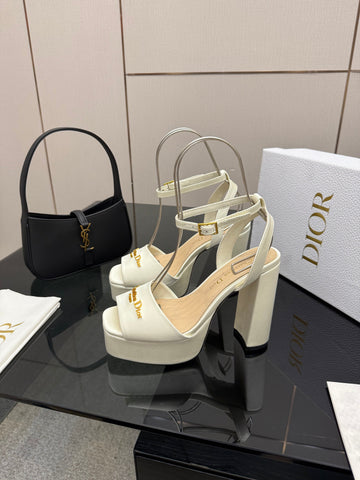 DIOR 26S HIGH HEEL SANDALS 120 MM IN WHITE SATIN
