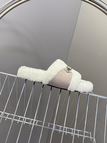 BALENCIAGA 25S SLIPPERS IN DUSTY PINK GRAY SUEDE AND WHITE WOOL