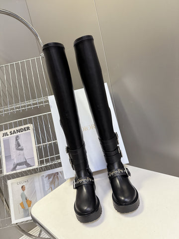 DIOR D-FIGHT BOOT 25S IN BLACK CALFSKIN WITH SILVER HARDWARE