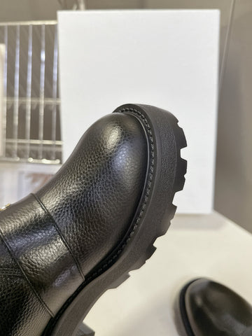 DIORALPS ANKLE BOOTS 25S IN BLACK LAMBSKIN AND BEIGE WOOL WITH SILVER HARDWARE