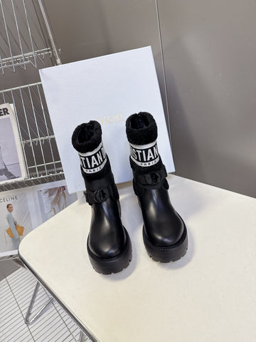 DIOR 25S D-MAJOR ANKLE BOOTS IN BLACK LAMBSKIN AND WOOL