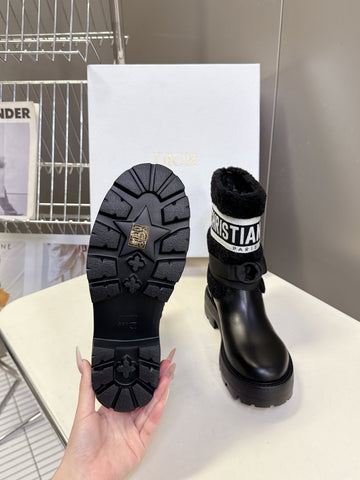 DIOR 25S D-MAJOR ANKLE BOOTS IN BLACK LAMBSKIN AND WOOL