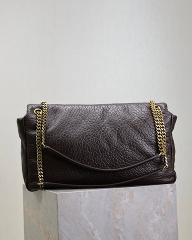 YSL 25S CALYPSO GM 38 IN DARK CHOCOLATE CALFSKIN GOLD HARDWARE