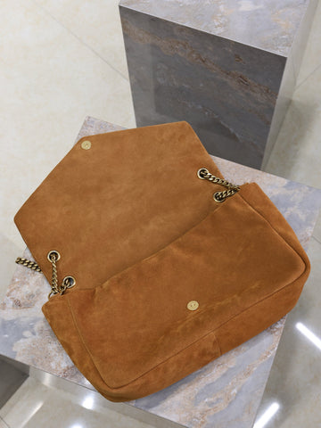 YSL 25S CALYPSO GM 38 IN DARK CARAMEL SUEDE GOLD HARDWRE