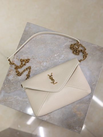 YSL 25S CALYPSO MINI 19 IN BLANC VINTAGE LAMBSKIN GOLD HARDWARE