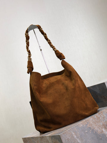 YSL 25S AMALIA 50 IN DARK CARAMEL SUEDE GOLD HARDWARE