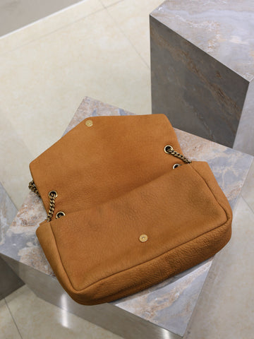 YSL 25S CALYPSO GM 38 IN BURNT ORANGE GRAINED CALFSKIN GOLD HARDWARE
