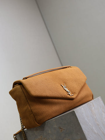 YSL 25S CALYPSO GM 38 IN BURNT ORANGE GRAINED CALFSKIN GOLD HARDWARE