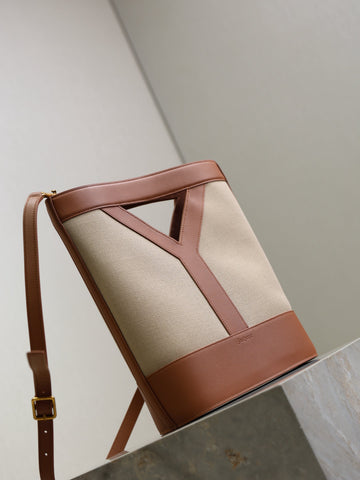 YSL 25S Y SMALL BUCKET 29 IN DESERT DUST AND BRICK CANVAS GOLD HARDWRE