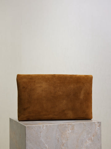 YSL 25S CASSANDRE LARGE ENVELOPE POUCH 29 IN BURNT UMBER SUEDE GOLD HARDWRE