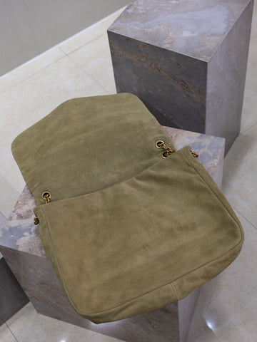 YSL 25S LARGE JAMIE 43 IN MUTED KHAKI SUEDE GOLD HARDWARE
