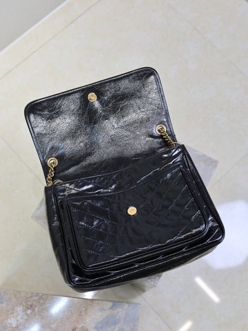 YSL 25S NIKI GM BAG 32 IN BLACK GLOSSY CALFSKIN GOLD HARDWARE