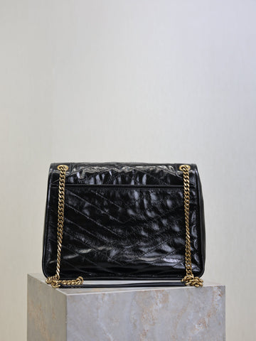 YSL 25S NIKI GM BAG 32 IN BLACK GLOSSY CALFSKIN GOLD HARDWARE