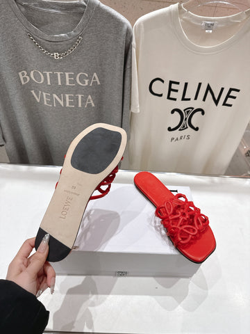 LOEWE 26S PETAL ANAGRAM SLIDE IN DARK RED CALFSKIN