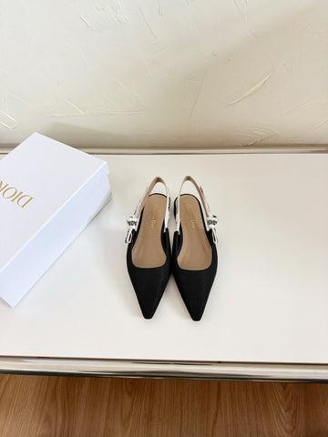 J'ADIOR SLINGBACK FLAT BLACK TECHNICAL FABRIC
