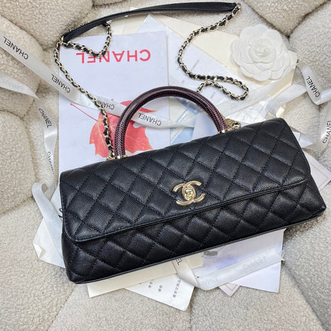 CHANEL 26S COCO HANDLE BAG 32 IN BLACK AND BURGUNDY CAVIAR CALFSKIN