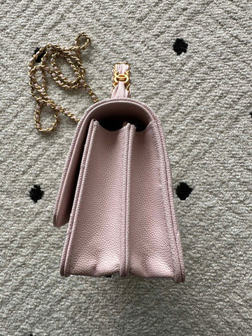 CHANEL 25S CLASSIC WALLET ON CHAIN 19 IN LIGHT PINK LAMBSKIN WITH GOLD HARDWARE
