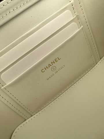 CHANEL 25S VANITY BAG 17 IN WHITE CAVIAR LEATHER WITH GOLD HARDWARE